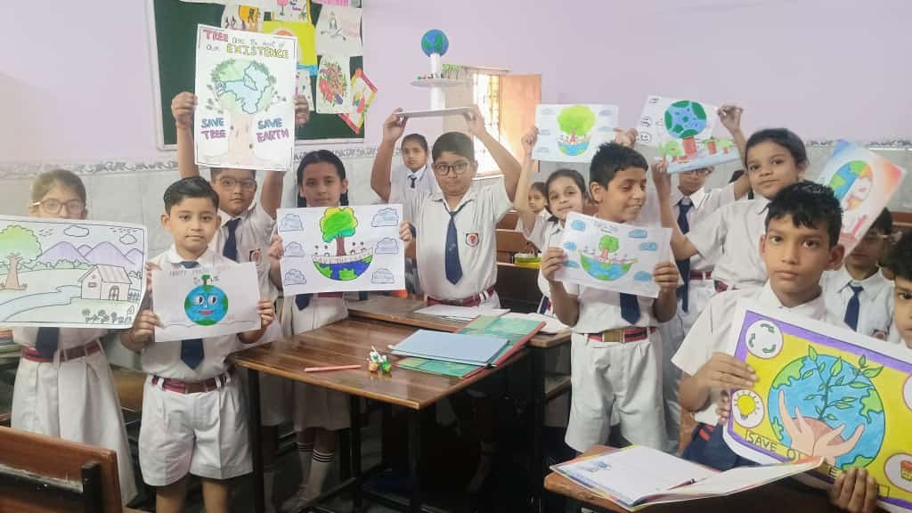 Students celebrating Earth Day at the school